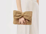 Ladies Straw Woven Handbag Butterfly Knot Clutch Bag