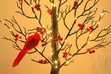 Vintage Glowing Tree with Cardinals Birch Tree with Berries