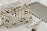 Cute Smile Dots  Makeup Bag Corduroy Face Case Handbag with Zipper
