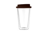 Double Walled Glass Coffee Mug Drinking Coffee Cup with Silicone Lid