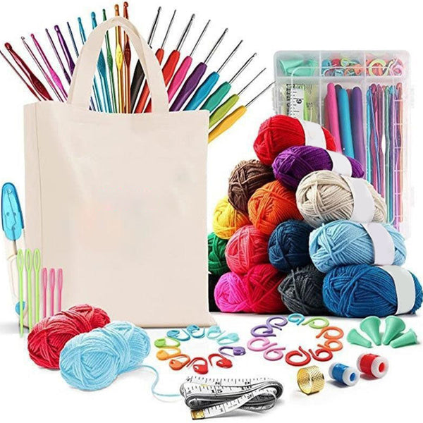 73Pcs Crochet Kit Crochet Hooks Knitting Needles Yarn Balls and Tote Bag Set