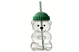 Cute Bear Shaped Glass Cup with Straw and Lid 500ML Bear Drinking Bottle