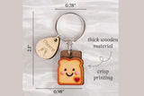 2Pcs Wood Bread Keychain Pendants with Greeting Cards