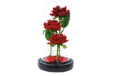 Three Rose in Glass Dome Eternal Flower with LED Light