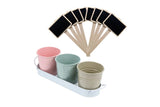 3Pcs Metal Herb Plant Pot with Tray and 10Pcs Mini Chalkboard Wooden Plant Tags Stakes