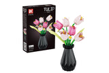 Tulip And Rose Building Blocks Set With Vase For Home Decoration