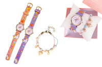 Kids 3D Unicorn Quartz Watch with Ceramic Bead Bracelet Set