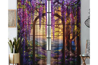 2Pcs Stained Glass Flower Wisteria Printed Curtain for Home Decor