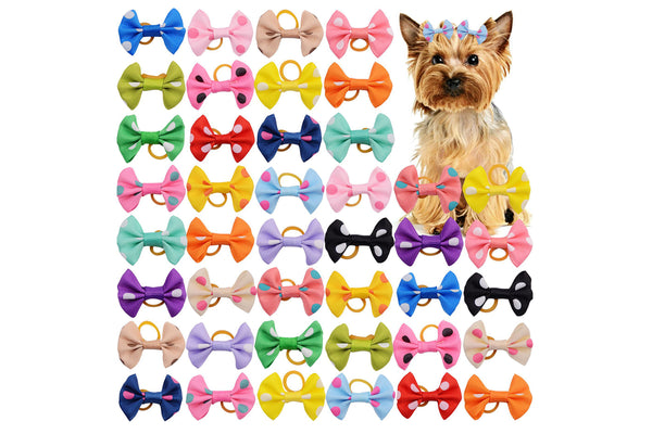 50Pcs Pet Small Dog Hair Bows Rubber Bands Puppy Cat Grooming Accessory