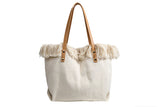 Women's Large Canvas Beach Tote Bag Fringe Shoulder Bag