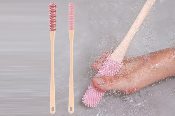 2-Piece Toe Gap Cleaning Brush Foot Scrubber in Shower Long Handle Foot Brush Set