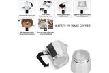 1/3/6 Cups Moka Latte Stainless Pot Stovetop Espresso Coffee Maker