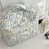 Portable Floral Pattern Cosmetic Bag Makeup and Toiletry Storage Organizer with Handle