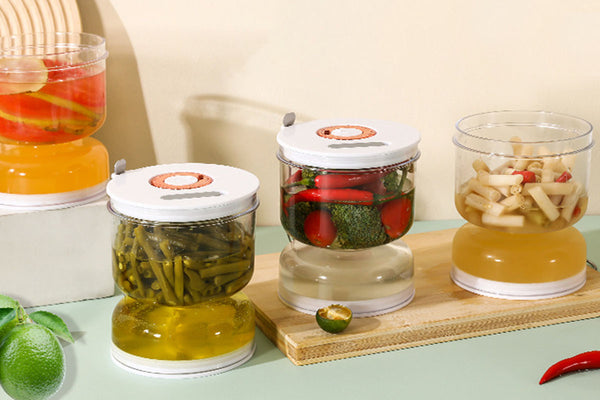 Pickles Jar with Strainer Flip Dry and Wet Dispenser Hourglass Jar