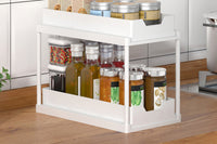 2 Tier Bathroom Cabinet Shelf Organizer Double Sliding Storage Rack with Hook
