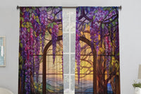 2Pcs Stained Glass Flower Wisteria Printed Curtain for Home Decor