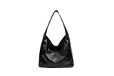 Solid Color PU Leather Shoulder Bag Large Capacity Tote Bag