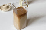 400ML Clear Glass Cup with Lid and Straw Square Glass Water Glass