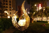 Solar Powered Garden Lights Antique Brass Hollow-Carved Metal Stake Lights