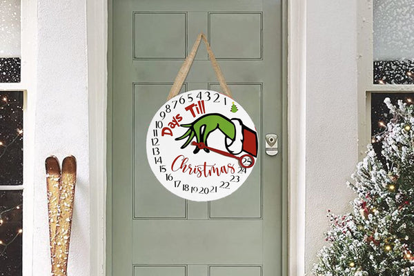 Grinch Inspired Christmas Countdown Advent Calendar Wooden Sign for Door