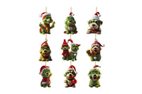 9Pcs Christmas Green Dog Decoration Pendants