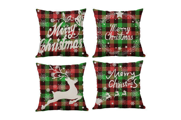 4Pcs Linen Christmas Pillow Covers