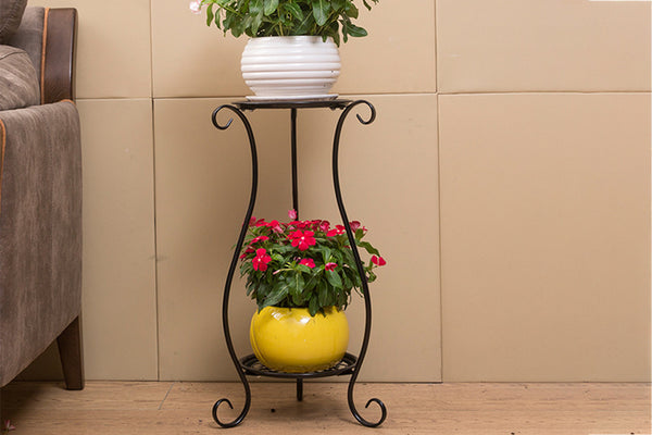 Double-layer Wrought Iron Flower Stand for Indoor and Outdoor