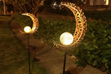 Solar Powered Garden Lights Antique Brass Hollow-Carved Metal Stake Lights