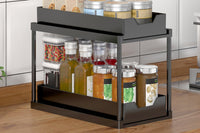 2 Tier Bathroom Cabinet Shelf Organizer Double Sliding Storage Rack with Hook
