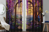 2Pcs Stained Glass Flower Wisteria Printed Curtain for Home Decor