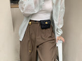 PU Leather Women Adjustable Metal Chain Belt Crossbody Waist Bag