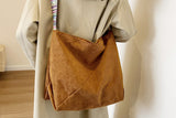 Large Capacity Corduroy Tote Bag with Adjustable Strap for Women