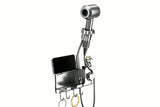 Adhesive Wall Mount Hair Dryer Holder with Phone Stand and Cord Organizer