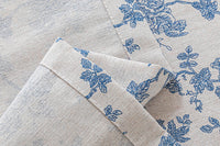 135x180cm Retro Blue Rose Floral Cotton Linen Fabric Tablecloth