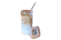 400ML Clear Glass Cup with Lid and Straw Square Glass Water Glass