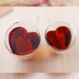 2Pcs 180ml/240ml Heart Shaped Cup Double Wall Glass Cup Coffee Mug with Handle