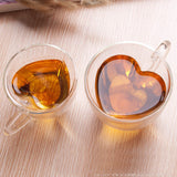 2Pcs 180ml/240ml Heart Shaped Cup Double Wall Glass Cup Coffee Mug with Handle