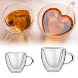 2Pcs 180ml/240ml Heart Shaped Cup Double Wall Glass Cup Coffee Mug with Handle