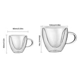 2Pcs 180ml/240ml Heart Shaped Cup Double Wall Glass Cup Coffee Mug with Handle