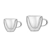 2Pcs 180ml/240ml Heart Shaped Cup Double Wall Glass Cup Coffee Mug with Handle