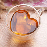 2Pcs 180ml/240ml Heart Shaped Cup Double Wall Glass Cup Coffee Mug with Handle