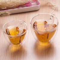 2Pcs 180ml/240ml Heart Shaped Cup Double Wall Glass Cup Coffee Mug with Handle