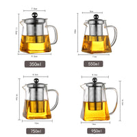 Square Glass Teapot with Heat Resistant Stainless Steel Infuser