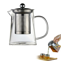 Square Glass Teapot with Heat Resistant Stainless Steel Infuser