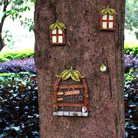 Fairy Door and Windows for Trees Glow in The Dark Yard Art Sculpture Decoration