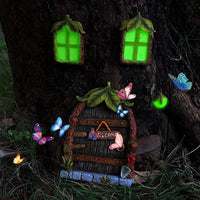 Fairy Door and Windows for Trees Glow in The Dark Yard Art Sculpture Decoration