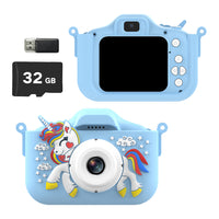 1080P HD Kids Digital Camera Unicorn Camera Toy Gift with 32G Memory Card