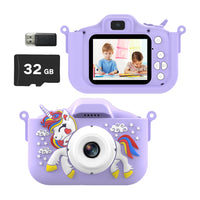 1080P HD Kids Digital Camera Unicorn Camera Toy Gift with 32G Memory Card