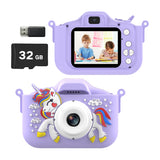 1080P HD Kids Digital Camera Unicorn Camera Toy Gift with 32G Memory Card