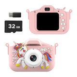 1080P HD Kids Digital Camera Unicorn Camera Toy Gift with 32G Memory Card